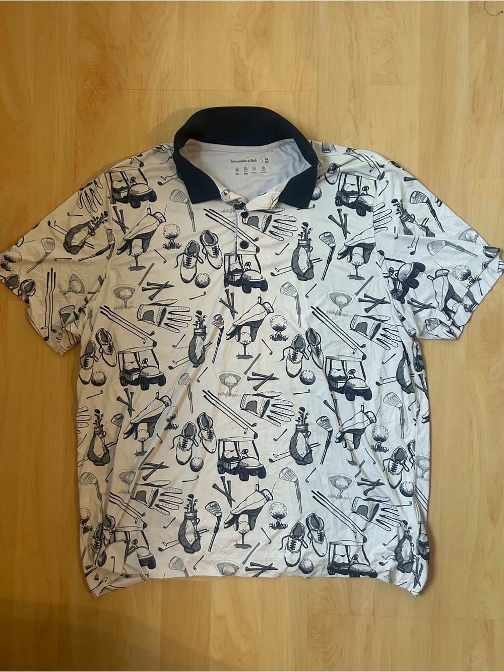 Abercrombie & Fitch White Polo with Black Golf Print Collar